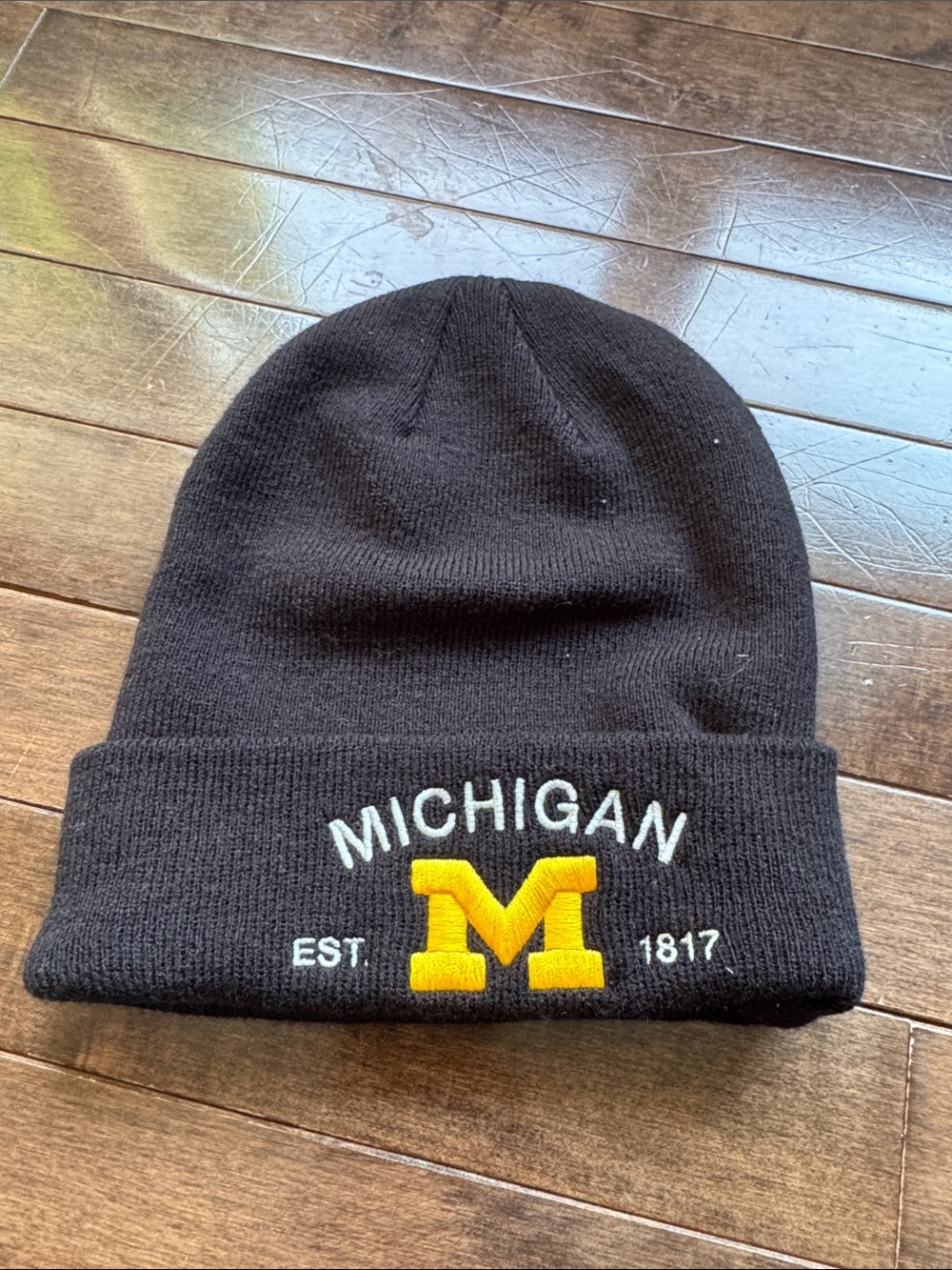 Nike Black Beanie with Yellow Embroidered 'M' and Michigan Text